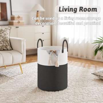 Artfeel Laundry Basket,Woven Cotton Rope Laundry Hamper,Decorative Storage of Dirty Clothes,Toys and Blankets in Bathroom,Baby Room and Living Room