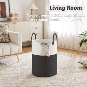 Artfeel Laundry Basket,Woven Cotton Rope Laundry Hamper,Decorative Storage of Dirty Clothes,Toys and Blankets in Bathroom,Baby Room and Living Room