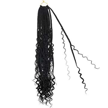 LMZIM Goddess Box Braids Crochet Hair 18 Inch,8 Packs Box Braids Crochet Hair for Women,Boho Box Braids Curly Ends Pre-looped,Synthetic Bohemian Crochet Box Braids hair 1b