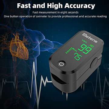 Metene Pulse Oximeter Fingertip, Blood Oxygen Saturation Monitor with Accurate Fast Spo2 Reading Oxygen Meter, Oxygen Monitor with Lanyard and Batteries (Black)