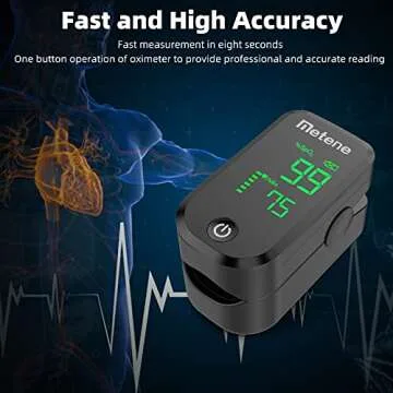 Metene Pulse Oximeter Fingertip, Blood Oxygen Saturation Monitor with Accurate Fast Spo2 Reading Oxygen Meter, Oxygen Monitor with Lanyard and Batteries (Black)