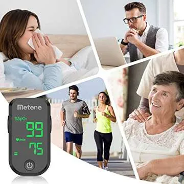 Metene Pulse Oximeter Fingertip, Blood Oxygen Saturation Monitor with Accurate Fast Spo2 Reading Oxygen Meter, Oxygen Monitor with Lanyard and Batteries (Black)
