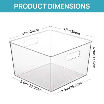 Vtopmart 4 Pack Extra Large Clear Plastic Storage Bins,11x11 Cube Acrylic Organizer Square Container...