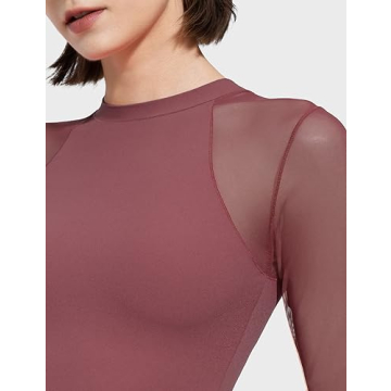 Chic PUMIEY Long Sleeve Mesh Bodysuit for Women Marsala