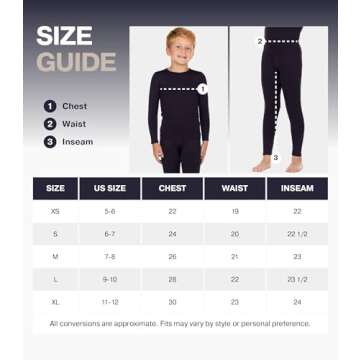 Thermajohn Thermal Underwear for Kids, Boys Thermal Underwear Set | Kids Base Layers for Skiing | Long Johns for Boys Kids, Charcoal, (S)
