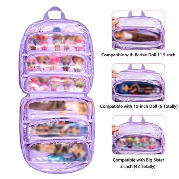 LoDrid Carrying Backpack Compatible with LOL Surprise Dolls All, Storage Case with 6 Clear Pockets for Dolls Organizer & Display, Purple, Bag Only (Patent Design)