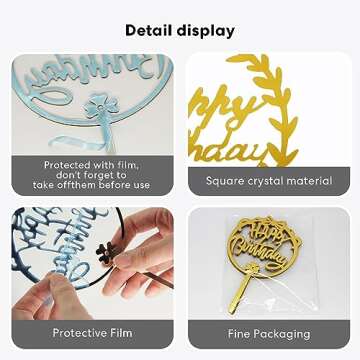 160 Pcs Gold Happy Birthday Cake Toppers Acrylic Cake Topper Glitter Birthday Cake Decorations Double Sided Cake Topper for Children or Adults Various Cake Decoration Party Supplies