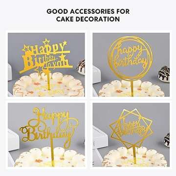160 Pcs Gold Happy Birthday Cake Toppers Acrylic Cake Topper Glitter Birthday Cake Decorations Double Sided Cake Topper for Children or Adults Various Cake Decoration Party Supplies