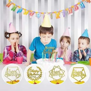 160 Pcs Gold Happy Birthday Cake Toppers Acrylic Cake Topper Glitter Birthday Cake Decorations Double Sided Cake Topper for Children or Adults Various Cake Decoration Party Supplies