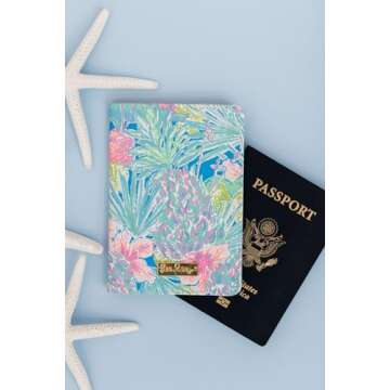 Lilly Pulitzer Vegan Leather Passport Holder, Cute Passport Cover, Travel Wallet with Credit Card Slots, Swizzle In