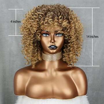 Xinran 14 inch Blonde Curly Wigs 70s, Kinky Brown Mixd Blonde Afro Wigs for Black Women, Synthetic A...