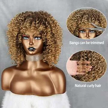 Xinran 14 inch Blonde Curly Wigs 70s, Kinky Brown Mixd Blonde Afro Wigs for Black Women, Synthetic Afro Curly Blonde Wigs for Women (Brown to Blonde)