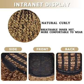 Xinran 14 inch Blonde Curly Wigs 70s, Kinky Brown Mixd Blonde Afro Wigs for Black Women, Synthetic Afro Curly Blonde Wigs for Women (Brown to Blonde)