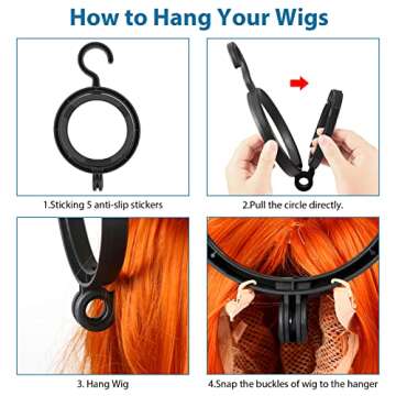 ORROENS Hanging Wig Stand, Premium Wig Hanger for Multiple Wigs for Display, Storage, Styling, Portable Wig Stands Keep the Wig in Shape & Perfect, 3 Pack