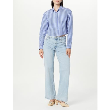 The Drop Women’s Isadora Cropped Shirt in Blue/White Stripe