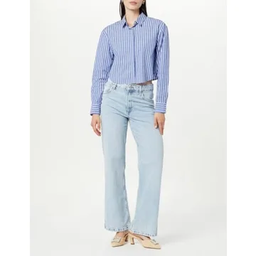 The Drop Women’s Isadora Cropped Shirt in Blue/White Stripe
