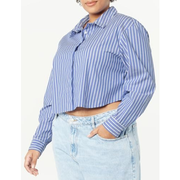 The Drop Women’s Isadora Cropped Shirt in Blue/White Stripe