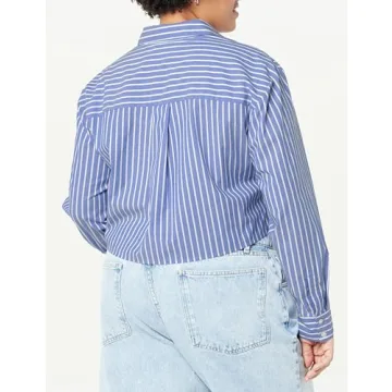 The Drop Women’s Isadora Cropped Shirt in Blue/White Stripe