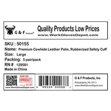 G & F Safety Cuff Work Gloves - Durable Comfort for All