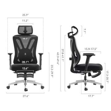 Hbada P5 Ergonomic Office Chair, Desk Chair with Adjustable Lumbar Support and Height, Comfortable Mesh Computer Chair with Footrest 2D Headrest, Swivel Tilt Function Black