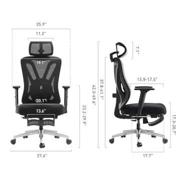 Hbada P5 Ergonomic Office Chair, Desk Chair with Adjustable Lumbar Support and Height, Comfortable Mesh Computer Chair with Footrest 2D Headrest, Swivel Tilt Function Black