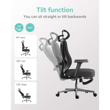 Hbada P5 Ergonomic Office Chair, Desk Chair with Adjustable Lumbar Support and Height, Comfortable Mesh Computer Chair with Footrest 2D Headrest, Swivel Tilt Function Black