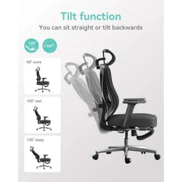 Hbada P5 Ergonomic Office Chair, Desk Chair with Adjustable Lumbar Support and Height, Comfortable Mesh Computer Chair with Footrest 2D Headrest, Swivel Tilt Function Black