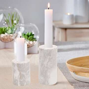 WORHE Natural Marble Candle Holders Set of 2 for Weddings