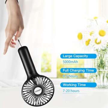 2-Pack Upgraded 5000mAh Portable Handheld Fan 3 Speed Mini USB Strong Wind 7-20 Hours Runtime Personal Electric for Travel Office Outdoor