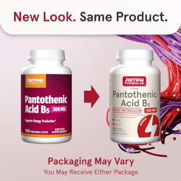 Jarrow Formulas Pantothenic Acid B5 500 mg, Dietary Supplement, Vitamin B5 for Adrenal Hormone Suppo...