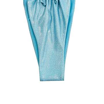 Lilosy Sexy Ribbed String Thong Brazilian Bikini Swimsuit Set for Women Side Tie Bottom and Knotted Front Triangle Top Bathing Suit 2 Two Piece Glitter Blue Small