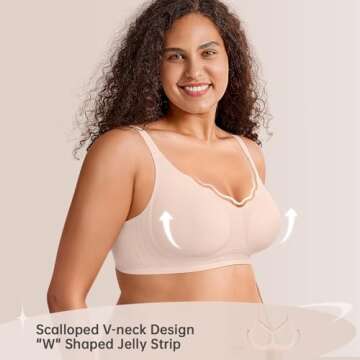 LetsJoli Wireless Seamless Bras for Women No Underwire Push Up Scalloped V Neck Full Coverage Suppor...