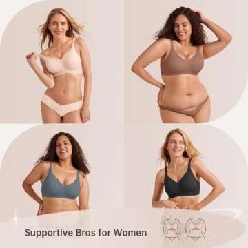 LetsJoli Wireless Seamless Bras for Women No Underwire Push Up Scalloped V Neck Full Coverage Support Bralettes Everyday Bras Skin