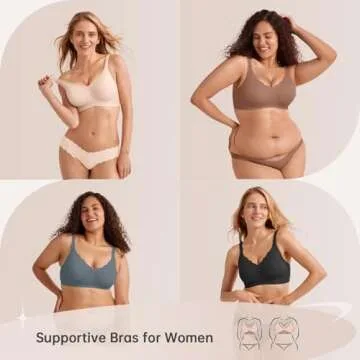 LetsJoli Wireless Seamless Bras for Women No Underwire Push Up Scalloped V Neck Full Coverage Support Bralettes Everyday Bras Skin