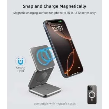 Foldable Magnetic Wireless Charger, KU XIU X40 Aluminum Alloy 3 in 1 Charging Station for Apple, Fast Mag-Safe Charger Stand for iPhone 16 15 14 13 12 Series, 5W for iWatch, AirPods 3/2/Pro, Gray