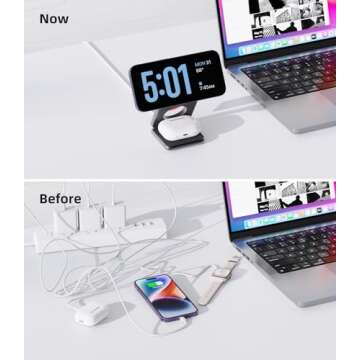 Foldable Magnetic Wireless Charger, KU XIU X40 Aluminum Alloy 3 in 1 Charging Station for Apple, Fast Mag-Safe Charger Stand for iPhone 16 15 14 13 12 Series, 5W for iWatch, AirPods 3/2/Pro, Gray