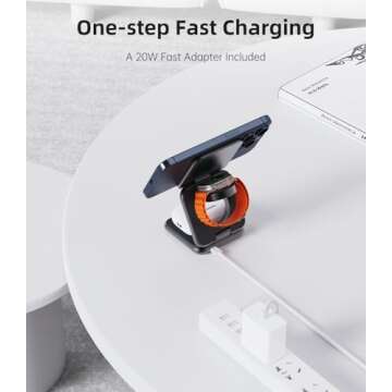 Foldable Magnetic Wireless Charger, KU XIU X40 Aluminum Alloy 3 in 1 Charging Station for Apple, Fast Mag-Safe Charger Stand for iPhone 16 15 14 13 12 Series, 5W for iWatch, AirPods 3/2/Pro, Gray