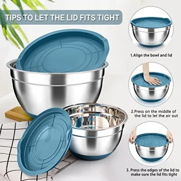 TeamFar Mixing Bowls Set with Lids - 6 Sizes Blue Stainless Steel