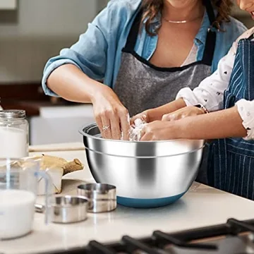 TeamFar Mixing Bowls Set with Lids - 6 Sizes Blue Stainless Steel