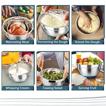 TeamFar Mixing Bowls Set with Lids - 6 Sizes Blue Stainless Steel