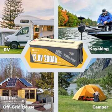 Power Queen 12V200Ah PLUS Low-Temp Cut-off LiFePO4 Battery, Built-in 200A BMS, Max.2560W Load Power, Rechargeable Deep Cycle Battery for Trolling Motor, RV Camping, Off-grid Application