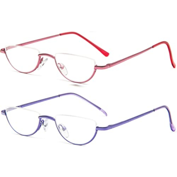 REAVEE Retro Half Frame Reading Glasses - 2 Pack for Stylish Readers