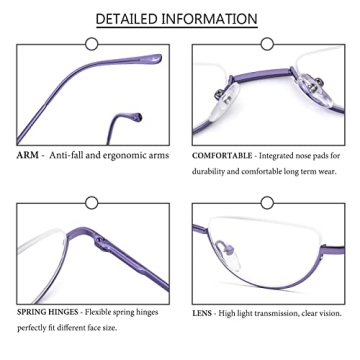 Retro Half Frame Reading Glasses - Stylish 2 Pack Set