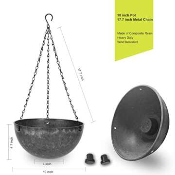wiwoo Hanging Planters for Indoor Plants, 10 Inch Hanging Basket Flowers Pot with Drainage Hole and ...