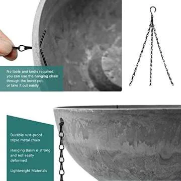 wiwoo Hanging Planters for Indoor Plants, 10 Inch Hanging Basket Flowers Pot with Drainage Hole and Plugs for Outdoor Balcony Patio House Garden Decoration Set of 2, Marble Pattern - Gray