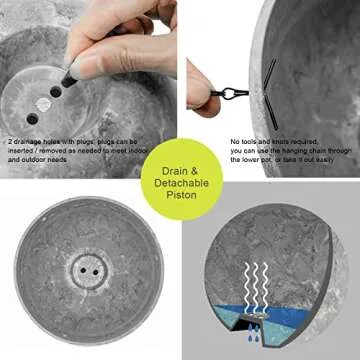 wiwoo Hanging Planters for Indoor Plants, 10 Inch Hanging Basket Flowers Pot with Drainage Hole and Plugs for Outdoor Balcony Patio House Garden Decoration Set of 2, Marble Pattern - Gray