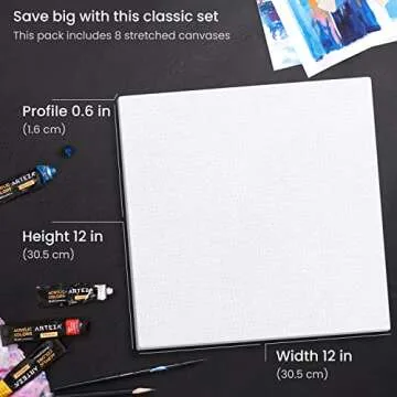 ARTEZA Stretched Canvas for Oil Acrylic Gouache Paints 12x12