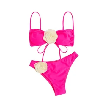 Chic OYOANGLE 3D Rose High Waisted Bikini for Women