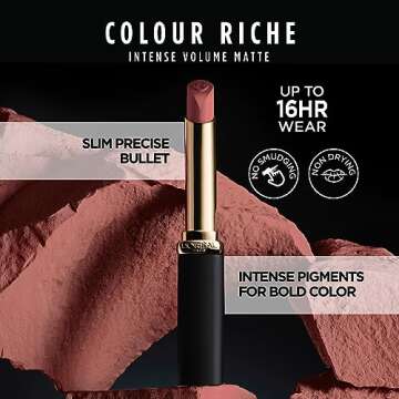 L’Oréal Paris Colour Riche Intense Volume Matte Lipstick, Lip Makeup Infused with Hyaluronic Acid for up to 16HR Wear, Worth It, 0.06 Oz