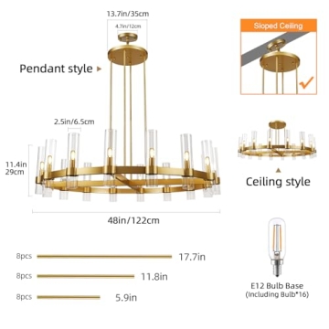 Stylish 48" Gold Wagon Wheel Chandelier Fixture